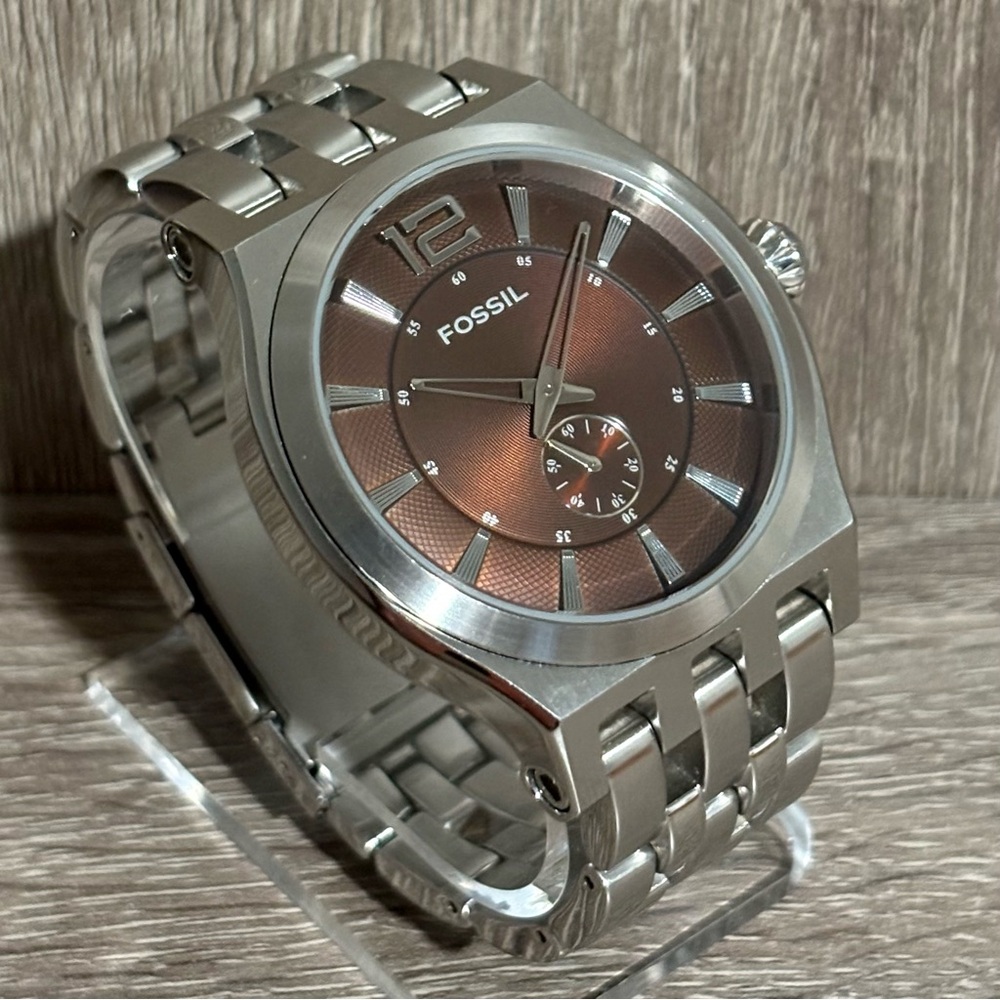 Brown Fossil Arkitekt Stainless Steel Men’s Watch With New Battery